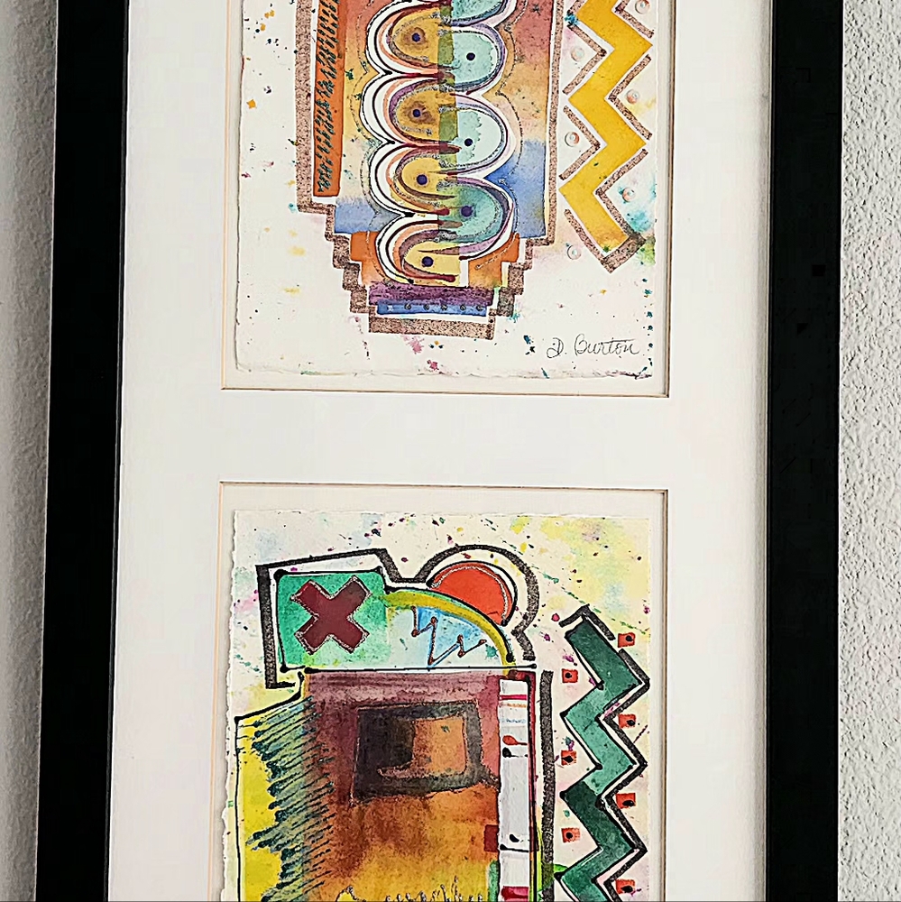 D Burton Abstract Original Mixed Media Collage Signed 1980's